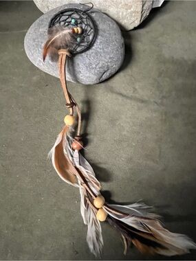 Boho Feather Dreamcatcher single Earring in Brown and Tan